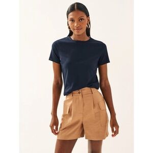 Tecovas Womens Navy Blue 100% Cotton Slub Knit Short Sleeve Crewneck Tee Large